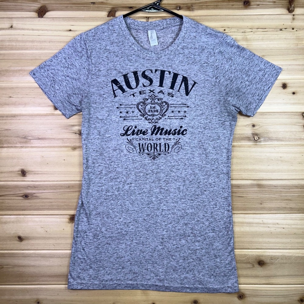Pimatee Austin Texas T-Shirt Womens Large Gray Live Music Capital of the World